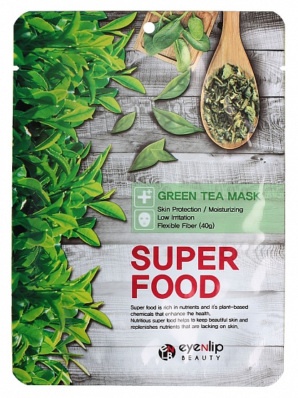 Маска для лица тканевая ЗЕЛЕНЫЙ ЧАЙ SUPER FOOD GREEN TEA MASK, 23мл, Eyenlip